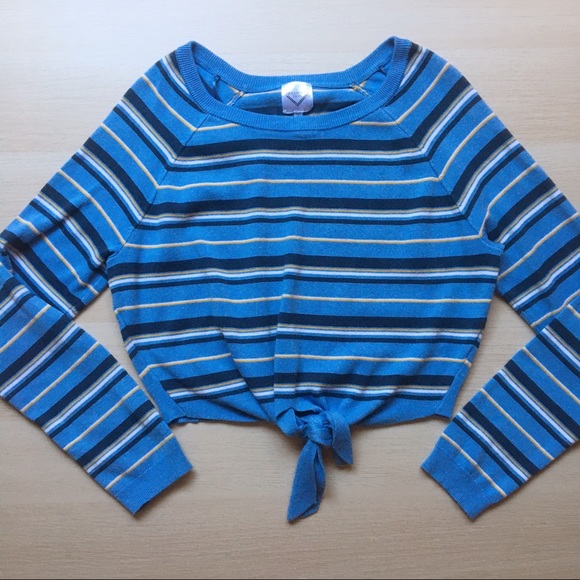 Freshman 1996, Blue, Tie Front, Striped cropped Sweater, size large - Picture 1 of 8
